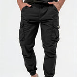 Men's Cargo Trousers With Three-dimensional Pockets Solid Color Casual Pants