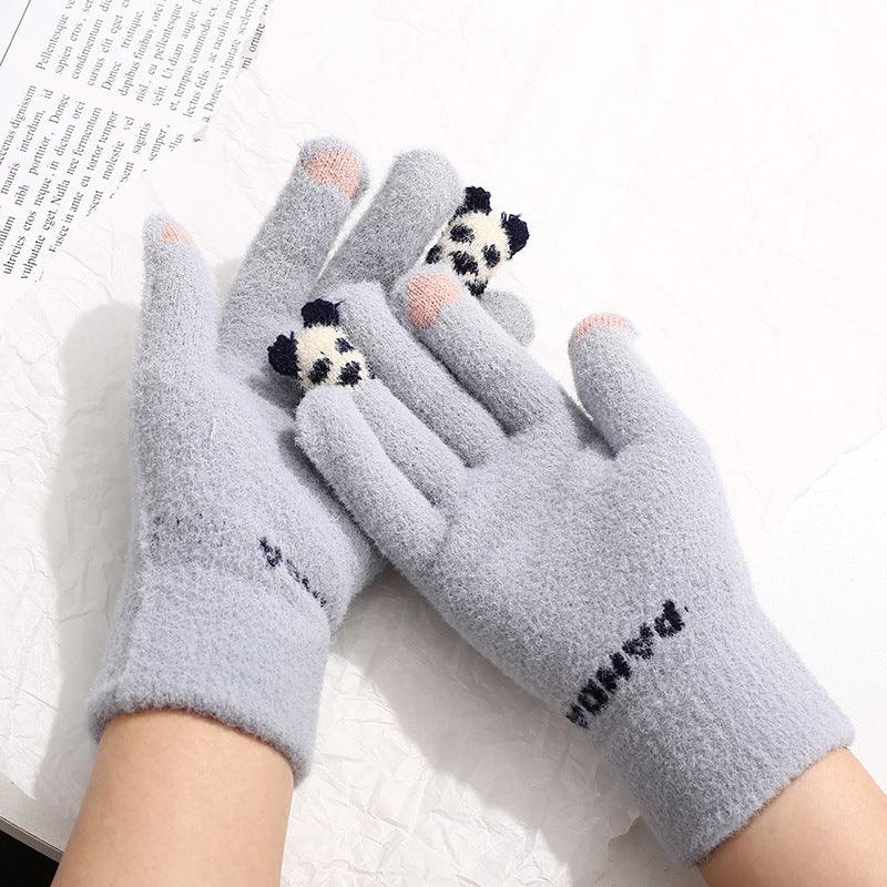 Knitted Gloves Touchscreen Winter Cute Panda Warm Goves For Cycling Women - Nioor