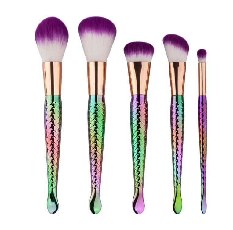 5 mermaid makeup brushes set beauty tools makeup fish type powder brush - Nioor