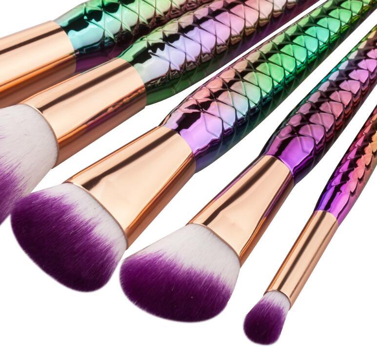 5 mermaid makeup brushes set beauty tools makeup fish type powder brush - Nioor