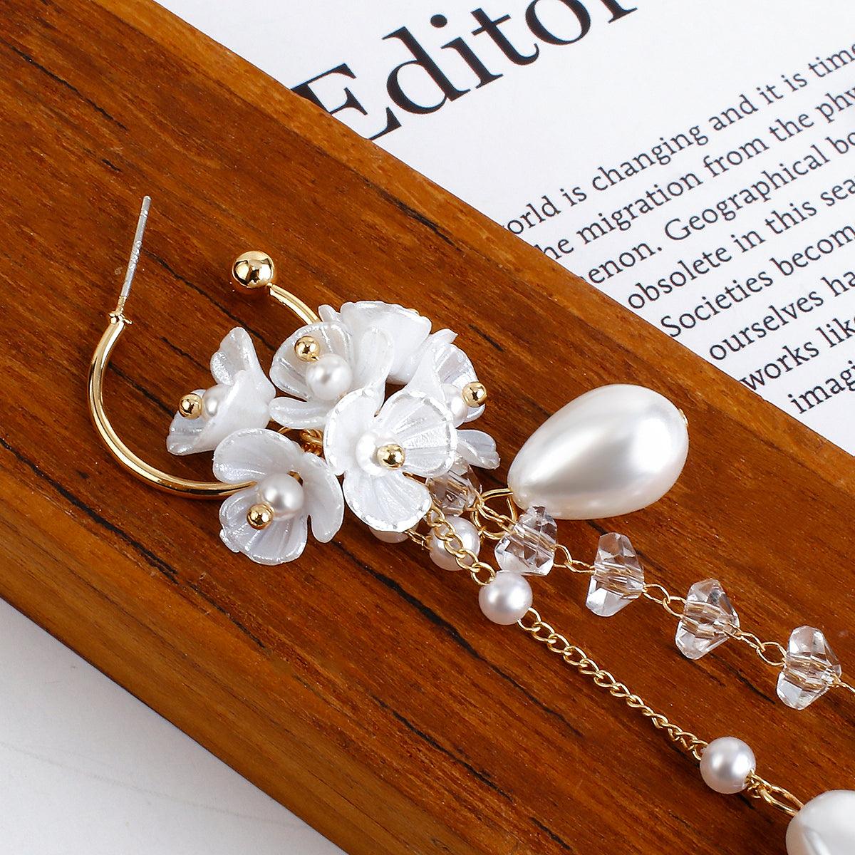 925 Silver Needle Korean Version Flower Pearl Earrings - Nioor