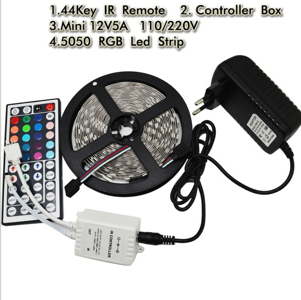 5050Led led lamp DC12V5M300led+44 key RGB remote control power adapter - Nioor