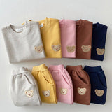 Newborn Infant Children's Cotton Bear Round Neck Sweater Sports Suit Cartoon Two Piece Set