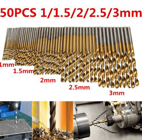 50Pcs Titanium Coated HSS Steel High Speed Drill Bit Hand Tools Set - Nioor