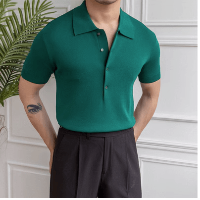 Solid Color Slim Fitting Short Sleeved POLO Shirt - Nioor