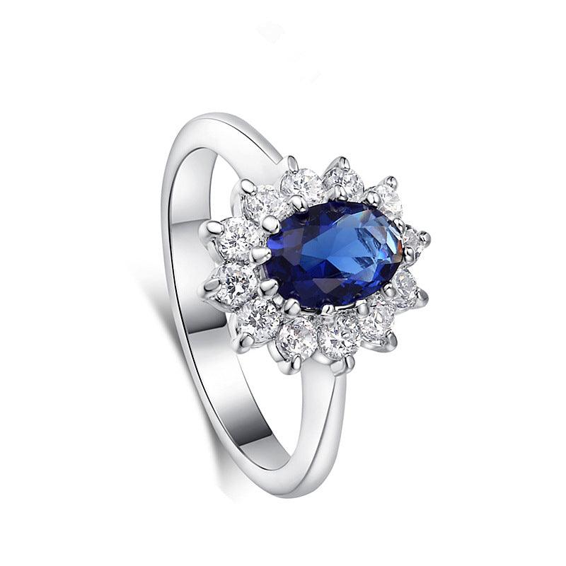 High-end foreign explosions jewelry Europe and the United States popular engagement ring high-grade blue zircon gold ring - Nioor