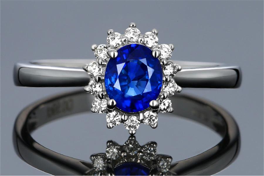 High-end foreign explosions jewelry Europe and the United States popular engagement ring high-grade blue zircon gold ring - Nioor