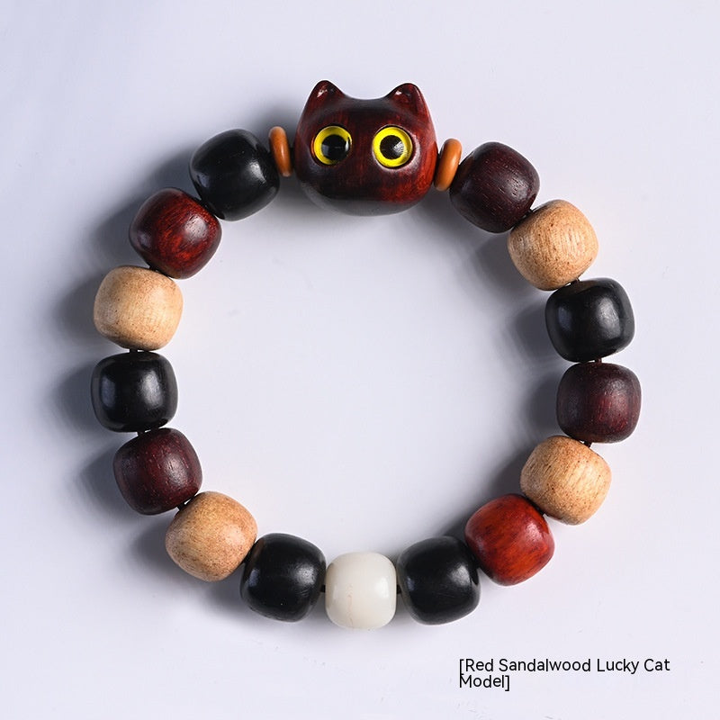 Ebony Carved Kitten Head Wooden Rosewood Beads Bracelet Men And Women