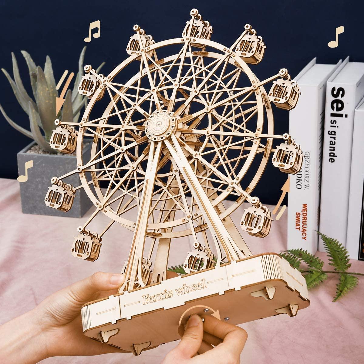 Robotime DIY Wooden Rotatable Ferris Wheel Model With Playing Music Toys For Children Birthday TGN01 - Nioor