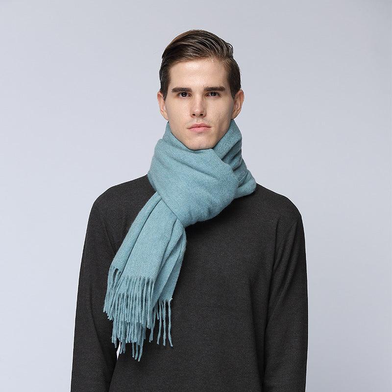 Men's cashmere scarf virgin woollen popular wild solid color warm thick scarf monochrome shawl - Nioor