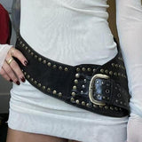 American Retro Corns Personality Leather Wide Belt - Nioor