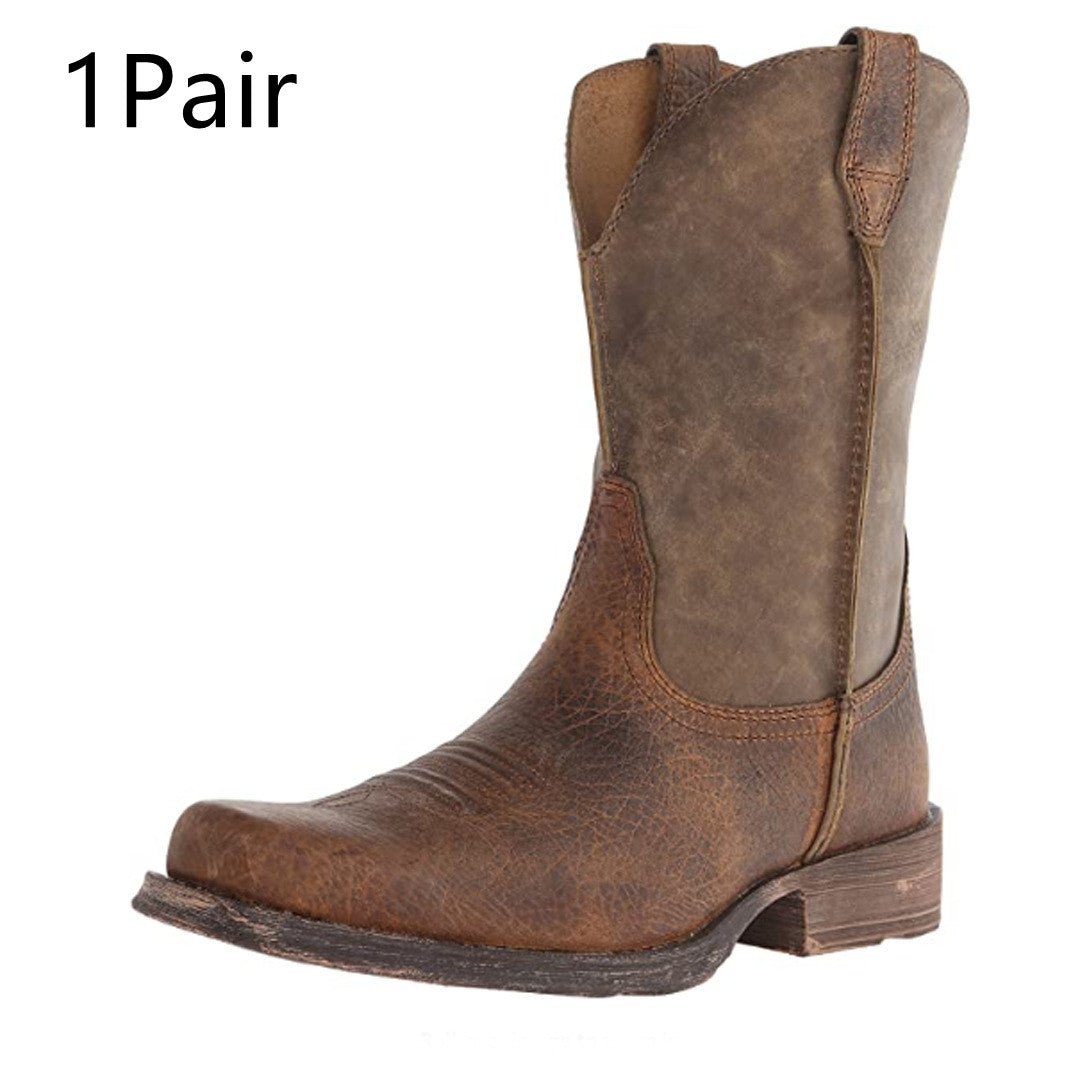 Mid-tube Low-heeled Retro Brown Men's All-match Casual Boots