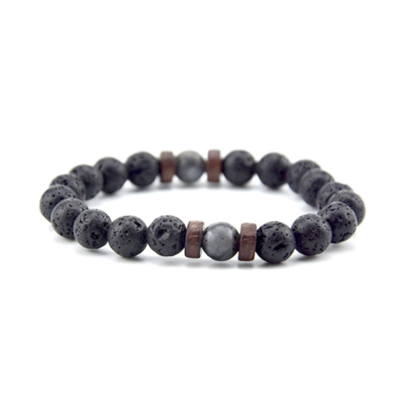 Hematite Beaded Polishing Volcanic Rock Wooden Bead Bracelet