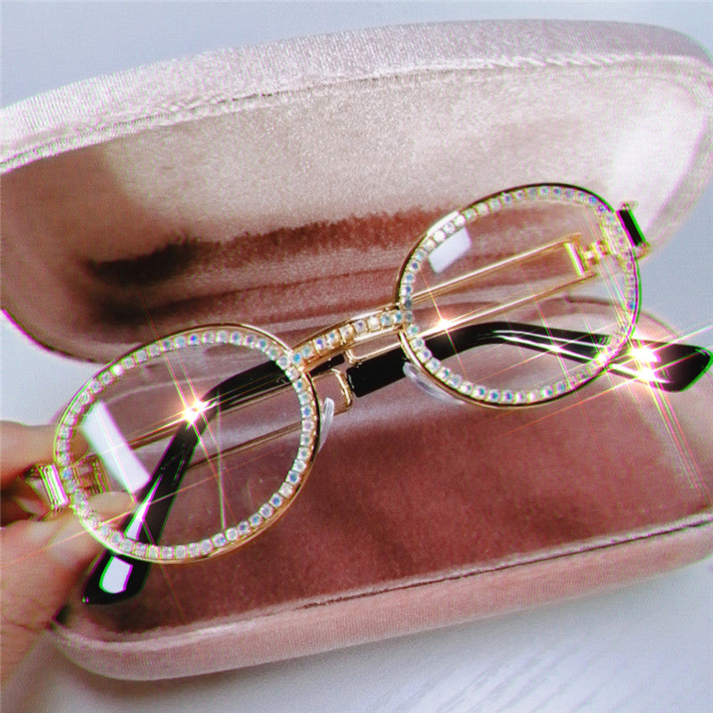 Vintage Small Round Diamond Sunglasses Women