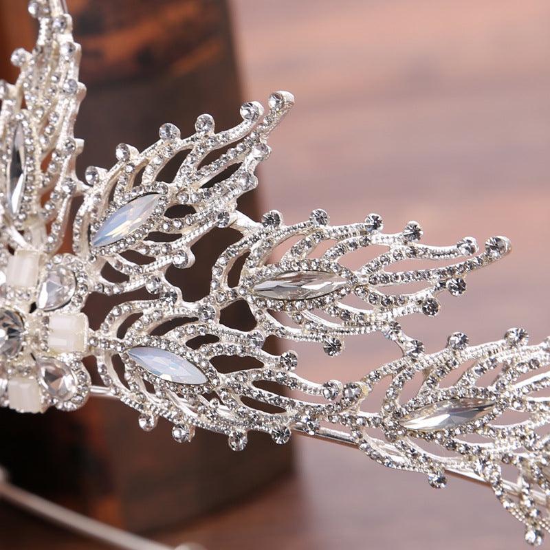 Exquisite Bridal Headband Headdress Handmade Rhinestone Leaf Bridal Crown - Nioor