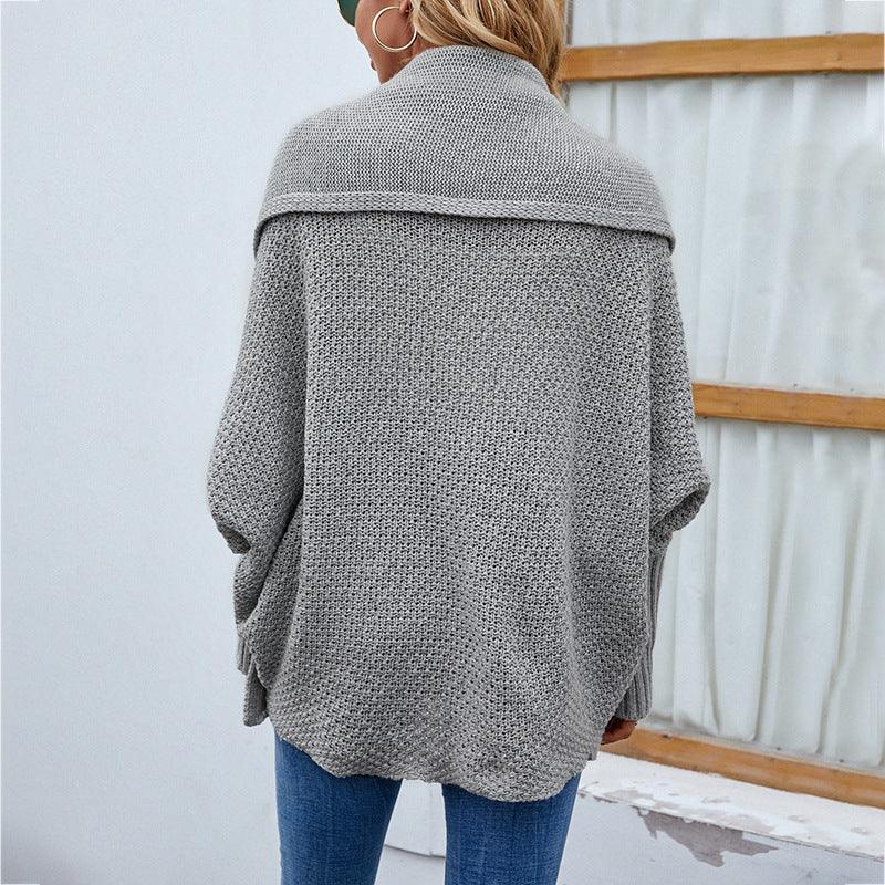 New Loose Knitted Sweater Solid Color Bat Sleeve Large Lapel Cardigan Autumn And Winter Fashion Jacket For Women Clothing - Nioor