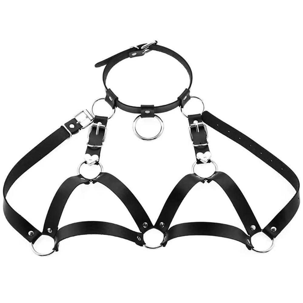 Sexy Lady Punk Collar Strap One Heart Belt Belt Strap Chest Personalized Hip Hop Harness Leather Goods - Nioor