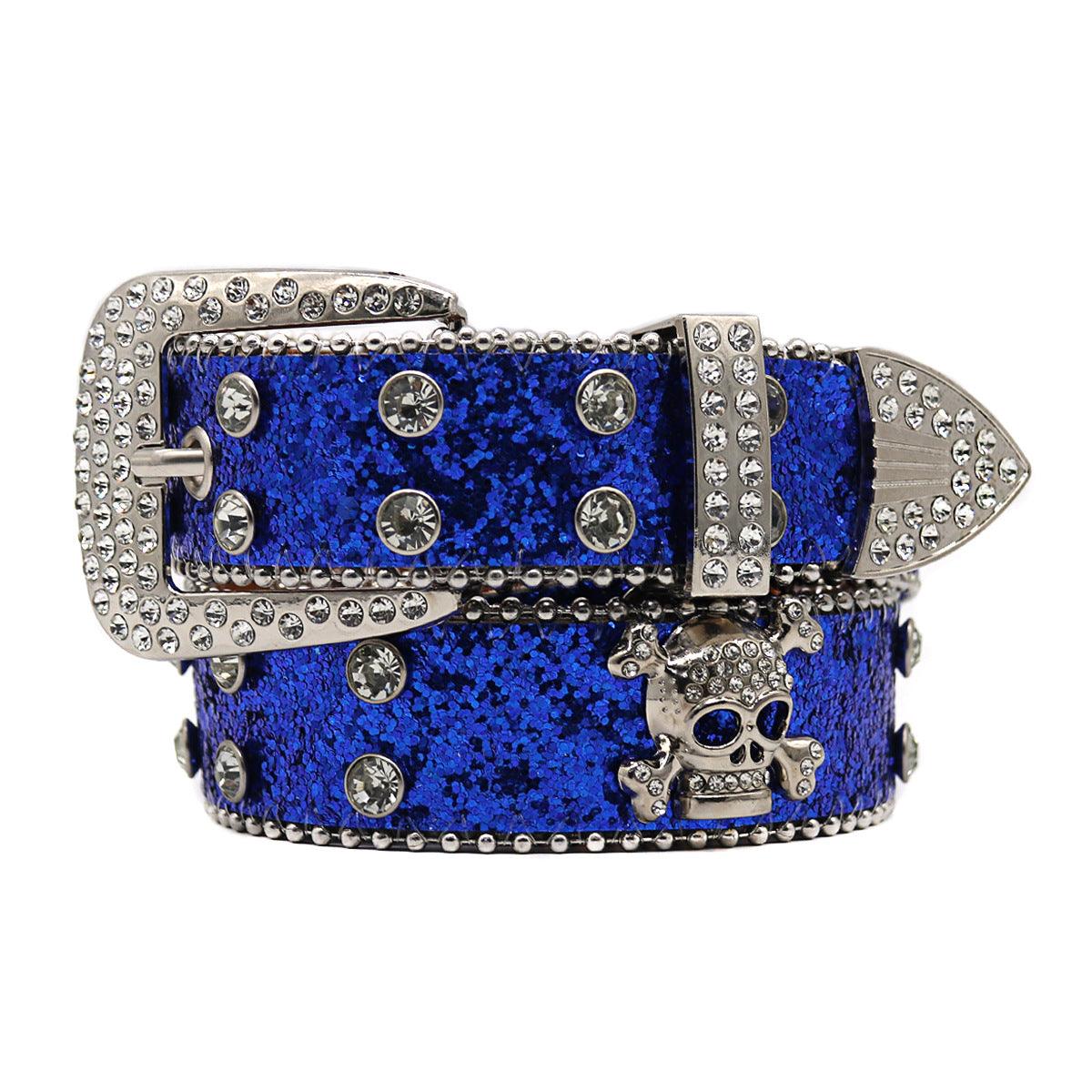 Rhinestone Skull Wide Belt Men - Nioor