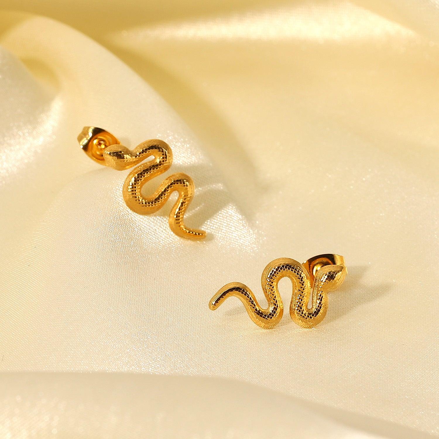 18K Gold Plated Stainless Steel Snake Stud Earrings For Women - Nioor