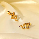 18K Gold Plated Stainless Steel Snake Stud Earrings For Women - Nioor