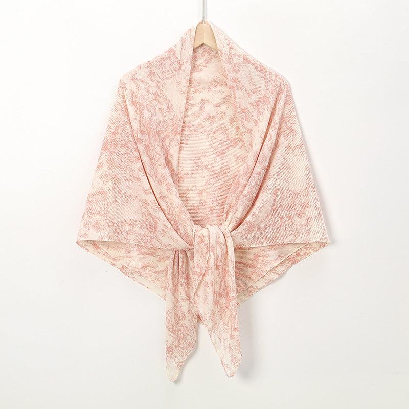 Pearl Chiffon Printed Square Scarf Pleated Scarf - Nioor