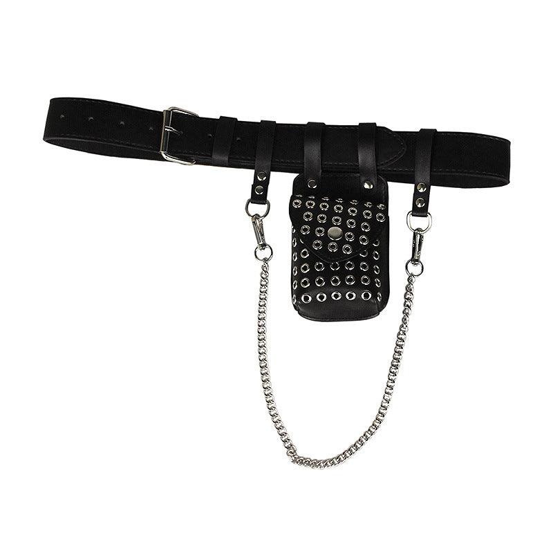 Punk Belt Bag Belt Chain Decoration Rivet Hollow-out Small Bag Belt - Nioor