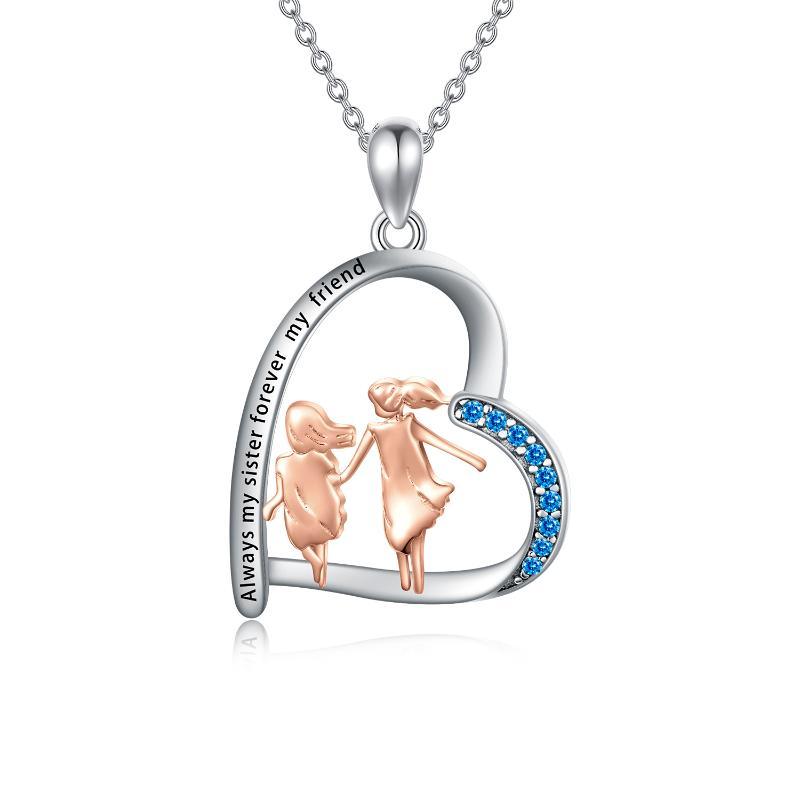 925 Sterling Silver Sister Heart Shape Necklace Always My Sister Forever My Friend - Nioor