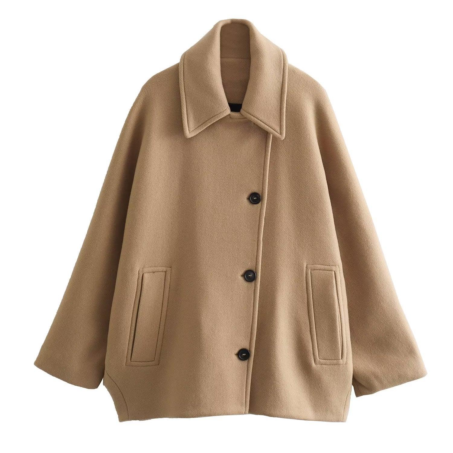 Europe And America Cross Border Women's Street Fashion Common Style Loose Wool Overcoat - Nioor