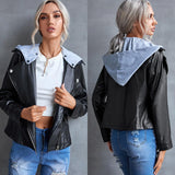 Casual PU Jacket With Hood And Removable Side Zipper - Nioor