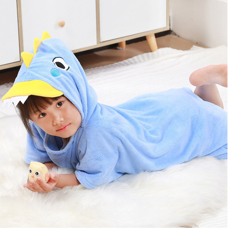 Children's Wearable Coral Fleece Absorbent Hooded Cloak Bath Towel Boys And Girls Nightgown Home Clothes