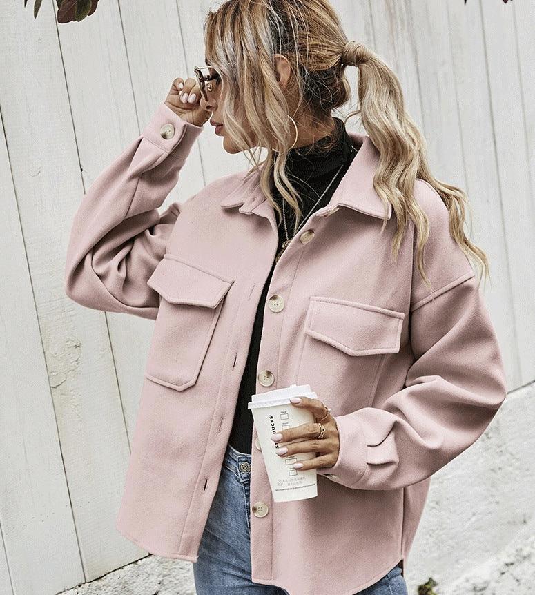 Winter Coat Women Lapel Single-breasted Thickened Solid Color Jacket Woolen Loose Short Coat For Women Fashion Outwear Clothing - Nioor