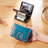 Retro Oil Wax Skin Euro-American Multi-slot Organ Card Bag Zipper Short Style Women's Purse