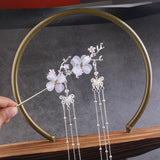 Ancient Style Hair Accessories Hanfu Plum Blossom Branch Tassel Hairpin White Flower Drill - Nioor