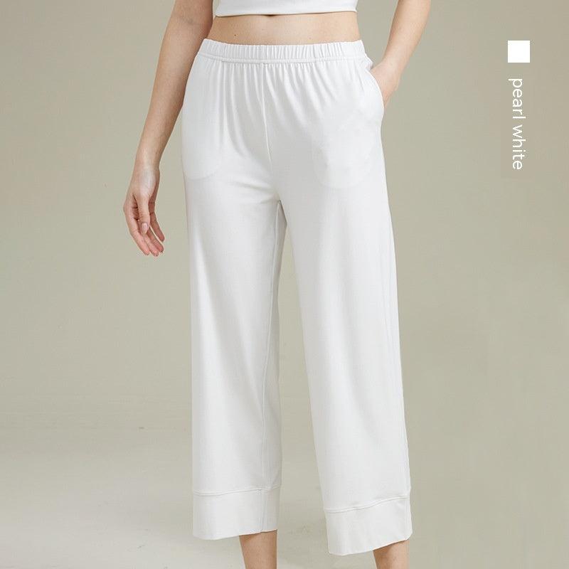 Women's Acetate Youke Silk Straight-leg Pants Outer Wear Cool Ankle-length Pants Leisure Pajamas Trousers - Nioor