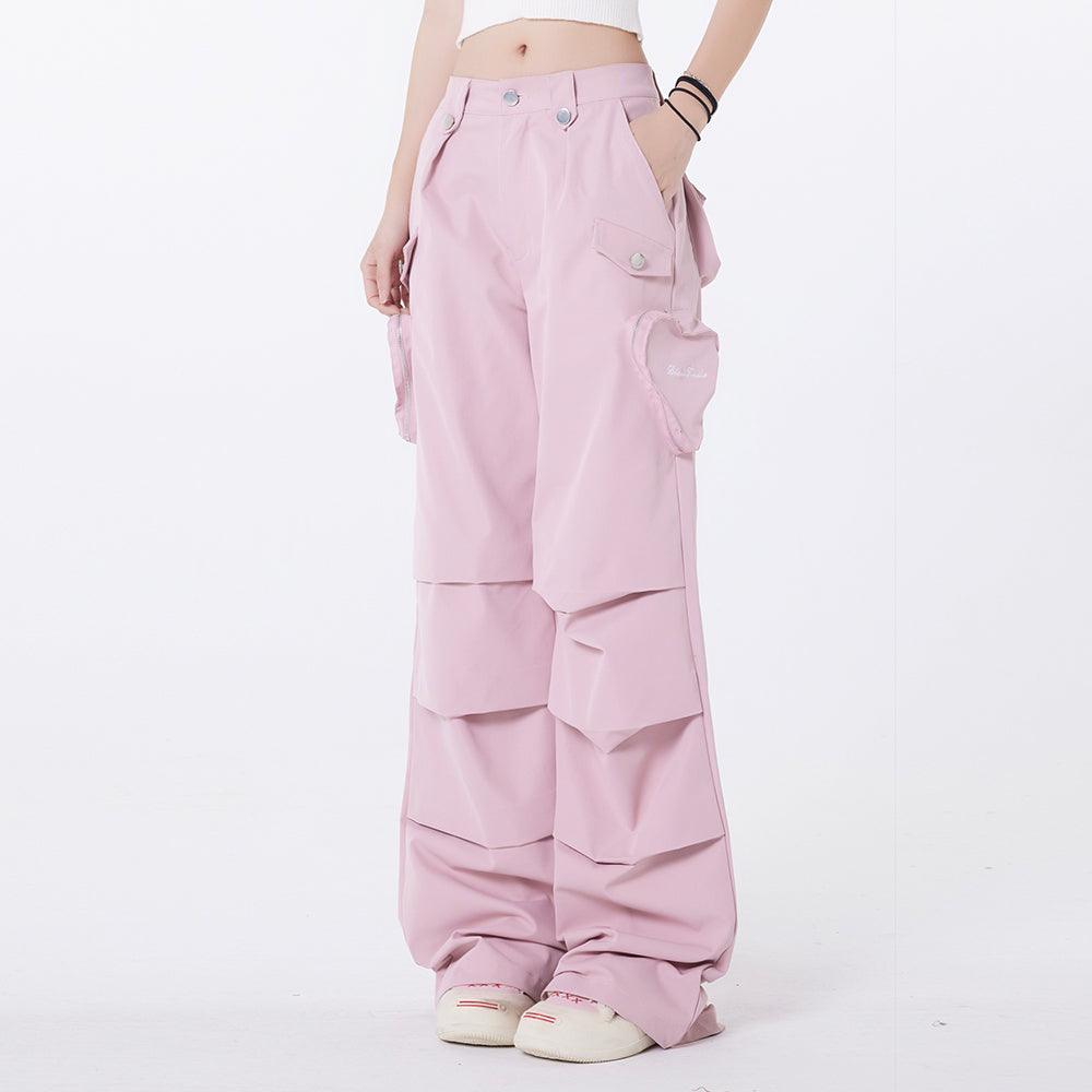 High Street Niche Pleated Three-dimensional Zipper Pocket Loose-fitting Wide-leg Trousers - Nioor