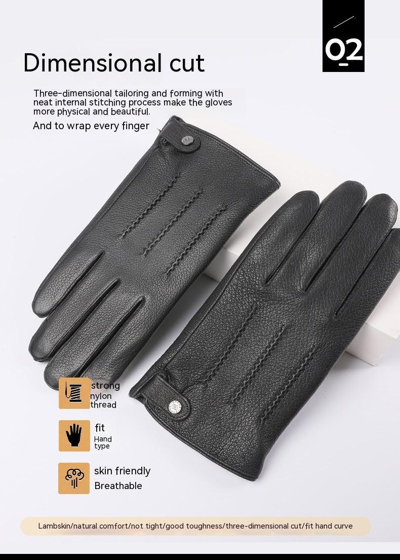 Fleece-lined Thickened Real Leather Gloves - Nioor