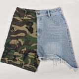 Women's Denim Stitched Camouflage Shorts - Nioor