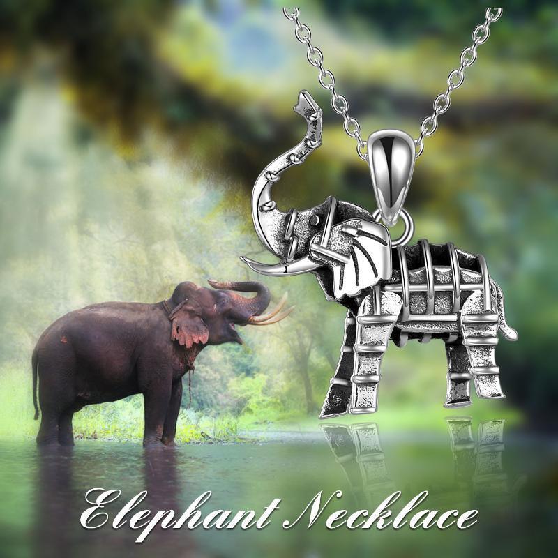 Sterling Silver Oxidized Elephant Pendant Necklace for Women and Men - Nioor