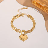 Hip Hop Thick Straps Double-layer Peach Heart Stainless Steel Bracelet