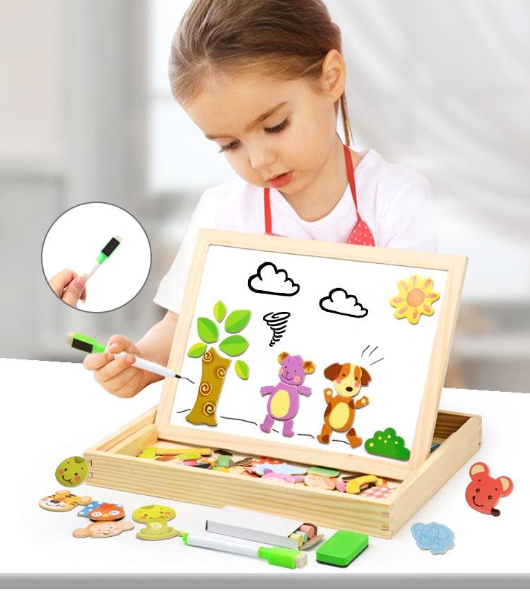 Wooden Magnetic Puzzle Toys Children 3D Puzzle Box Figure Animals Circus Writing Drawing Board Learning Education Toys For Kids - Nioor