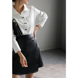 Retro High Waist PU Leather A- Line Small Leather Skirt Temperament Hip Skirt Skirt Women's Split Skirt - Nioor