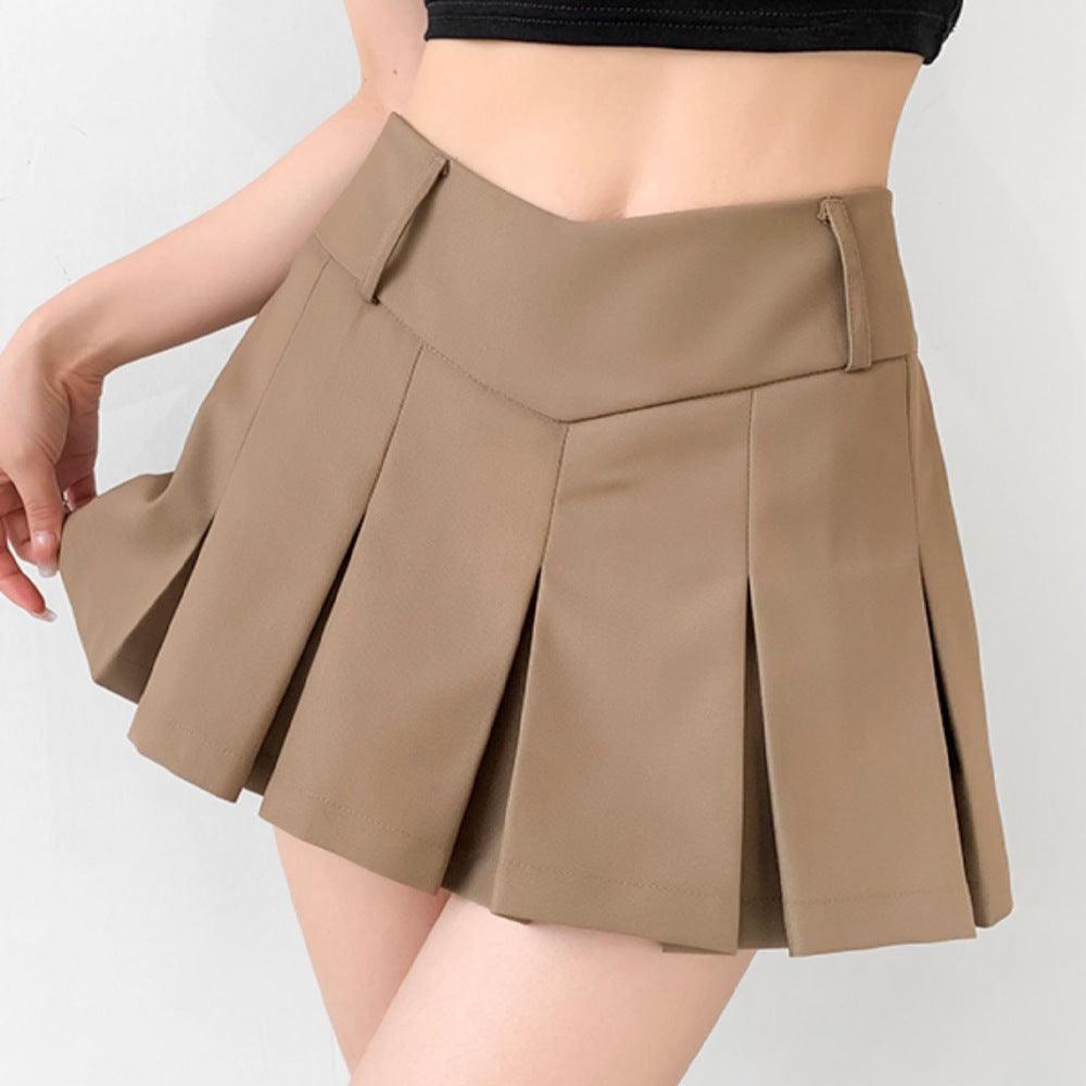 Women's Preppy Style Hot Girl Sexy V Waist Ultra Short Anti-exposure A- Line Skirt - Nioor