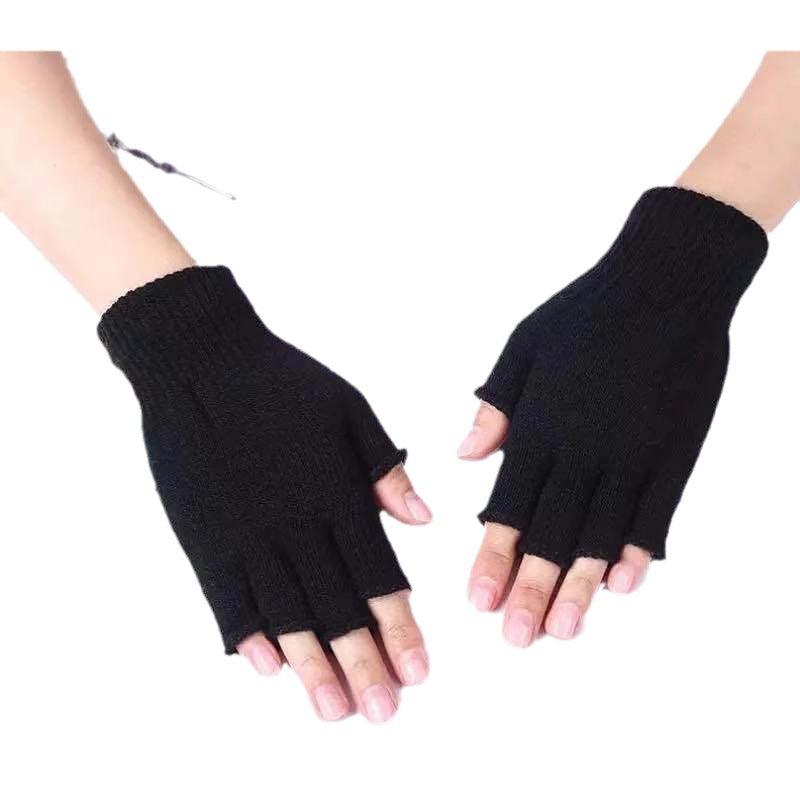 Autumn And Winter Thin Knitted Half Finger Gloves Adult Riding Cold-proof - Nioor
