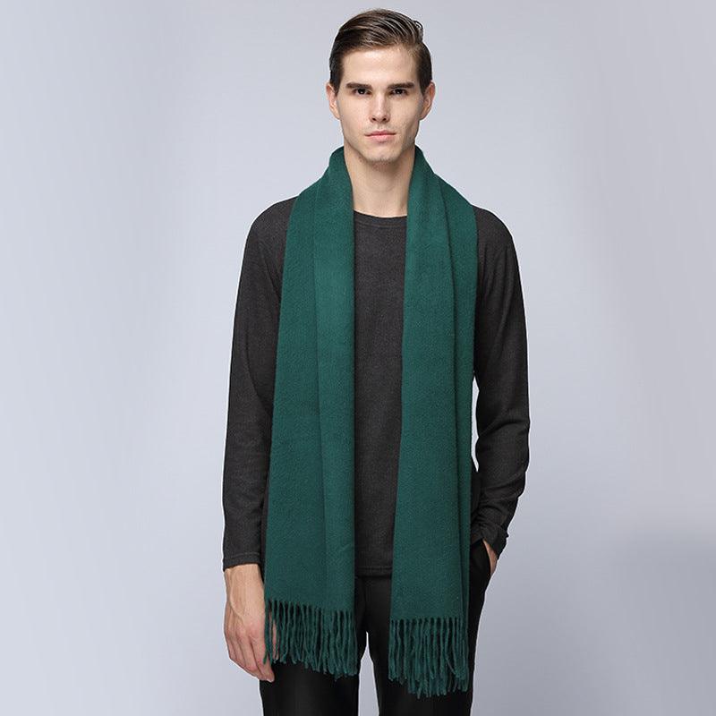 Men's cashmere scarf virgin woollen popular wild solid color warm thick scarf monochrome shawl - Nioor