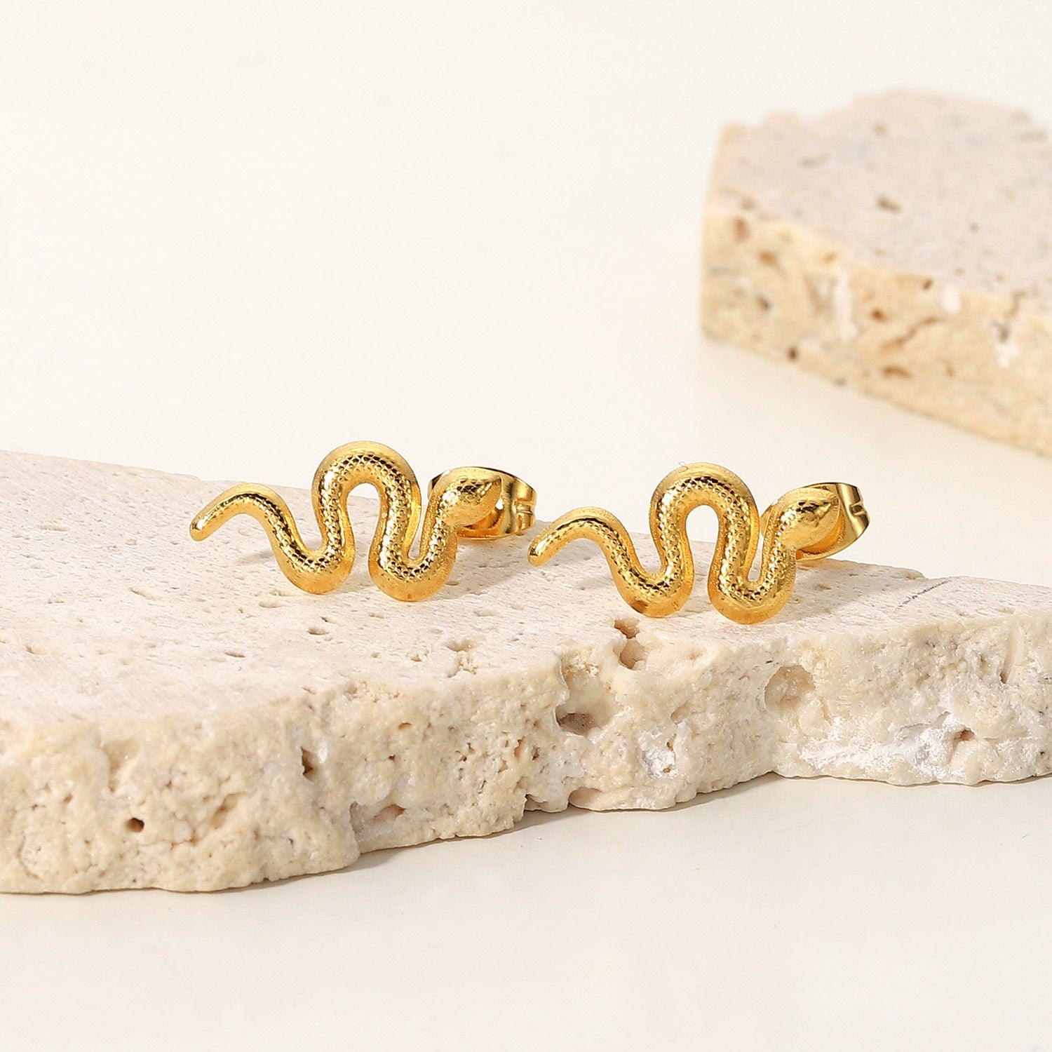 18K Gold Plated Stainless Steel Snake Stud Earrings For Women - Nioor