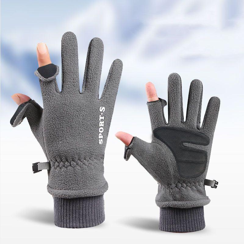 Outdoor Ski Riding Gloves Winter Polar Fleece Flip Cover Winter Gloves Men And Women Plus Velvet Thickened Warm Touch Screen Gloves - Nioor