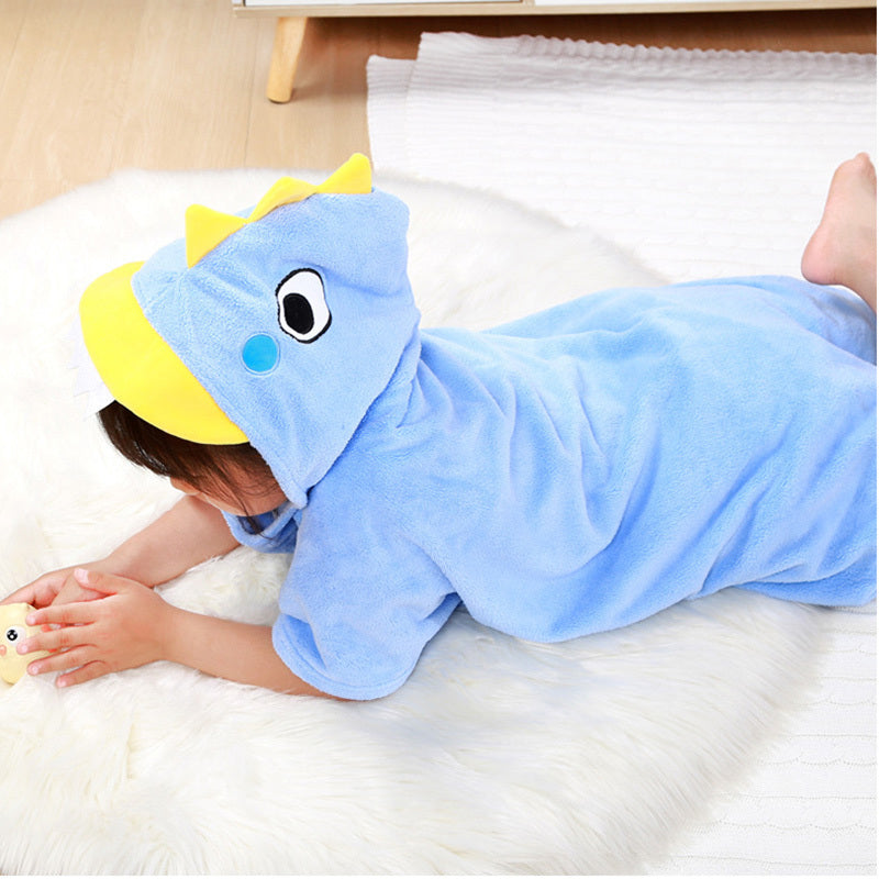 Children's Wearable Coral Fleece Absorbent Hooded Cloak Bath Towel Boys And Girls Nightgown Home Clothes