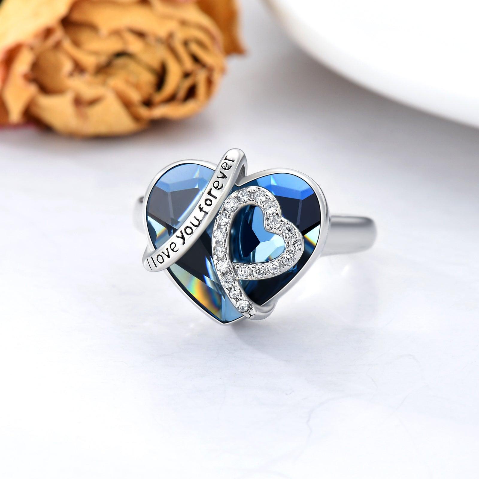 Heart Cremation Urn Ring with Crystal from Austria in White Gold Plated Sterling Silver - Nioor