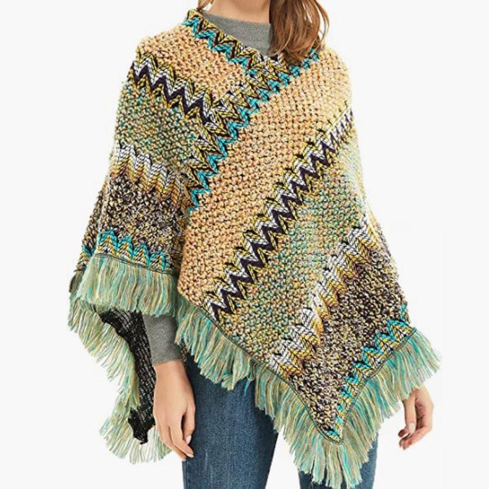 Women's Retro Ethnic Green Hedge Shawl - Nioor