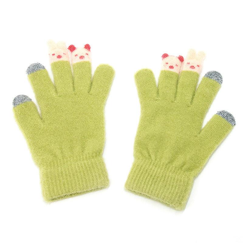 Plush Knitted Gloves With Fingertips For Women - Nioor